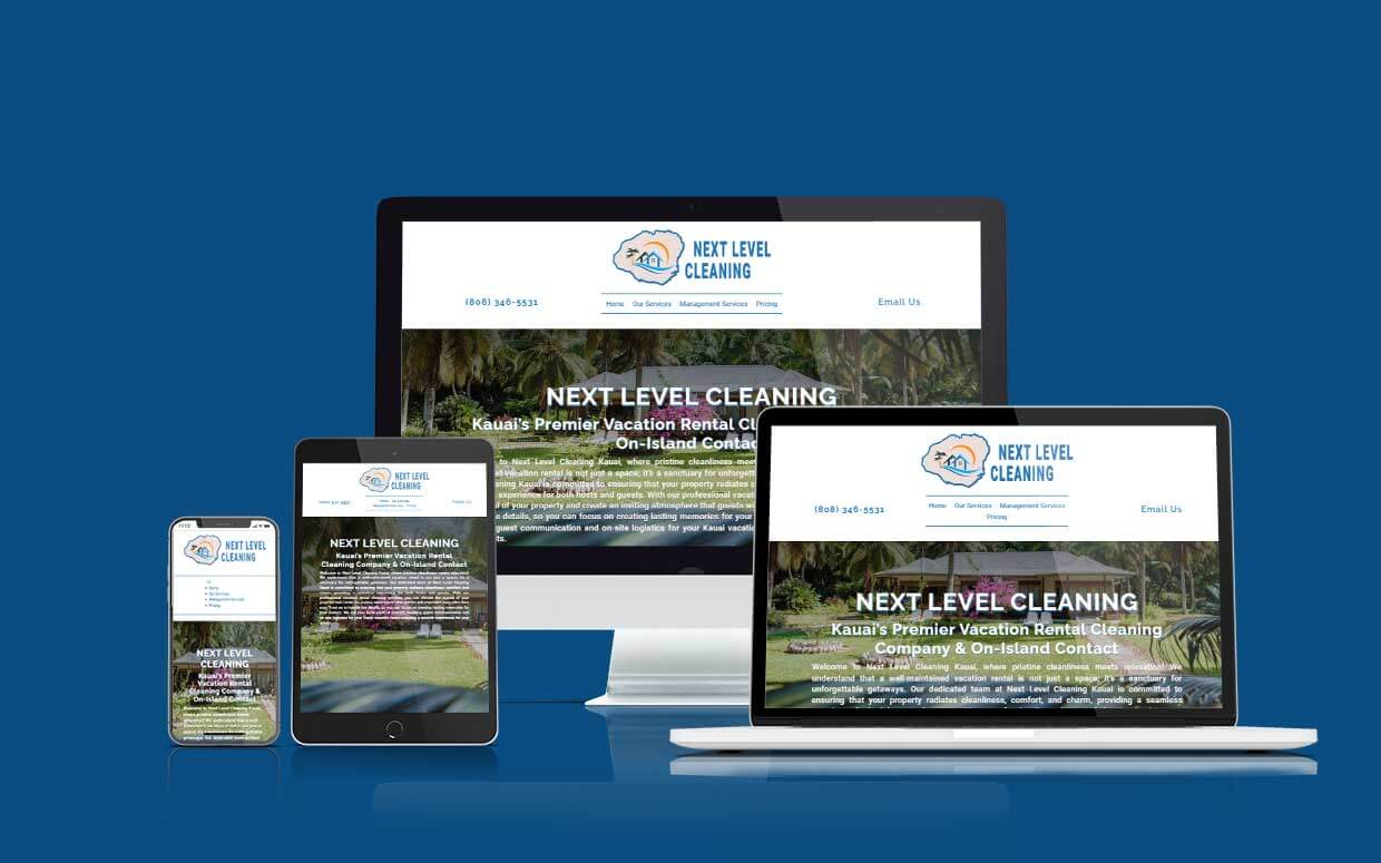 Website Design Services with Aloha! Recent website build for Next Level Cleaning Kauai by Shaka Web Design Services LLC