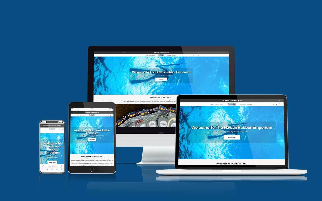 Custom website design by Shaka Web Design Services where every website is built with Aloha - Hawaii Rubber Emporium
