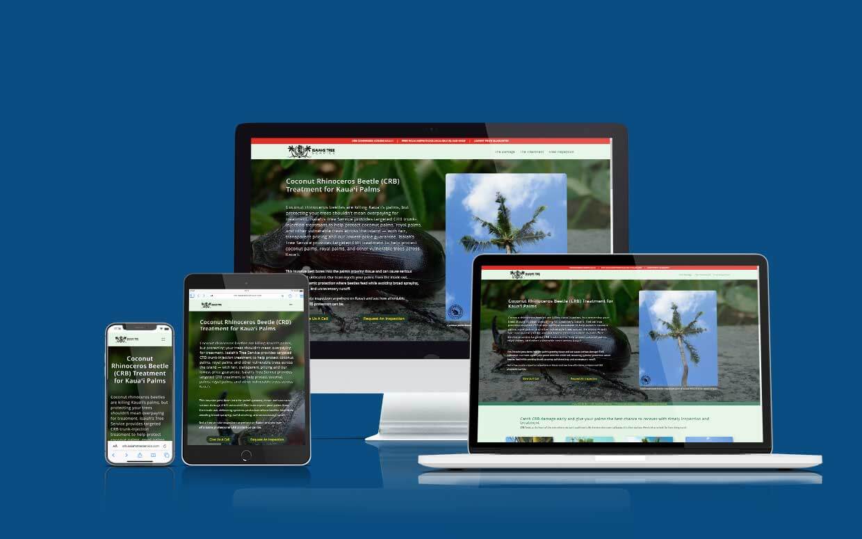 CRB Treatment - Isaiah's Tree Service, Kauai, HI Custom website design by Shaka Web Design Services where every website is built with Aloha.